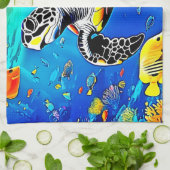 Lebhaftes Schildkrötenriff Geschirrtuch (Gefaltet)