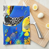 Lebhaftes Schildkrötenriff Geschirrtuch (Viertel Falte)