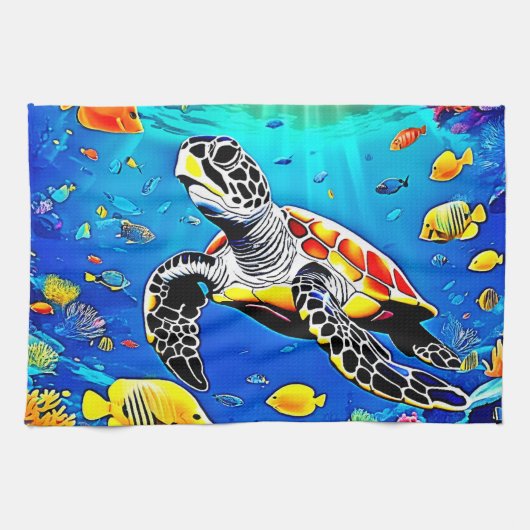 Lebhaftes Schildkrötenriff Geschirrtuch (Horizontal)