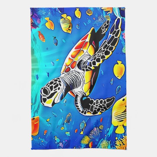 Lebhaftes Schildkrötenriff Geschirrtuch (Vertikal)