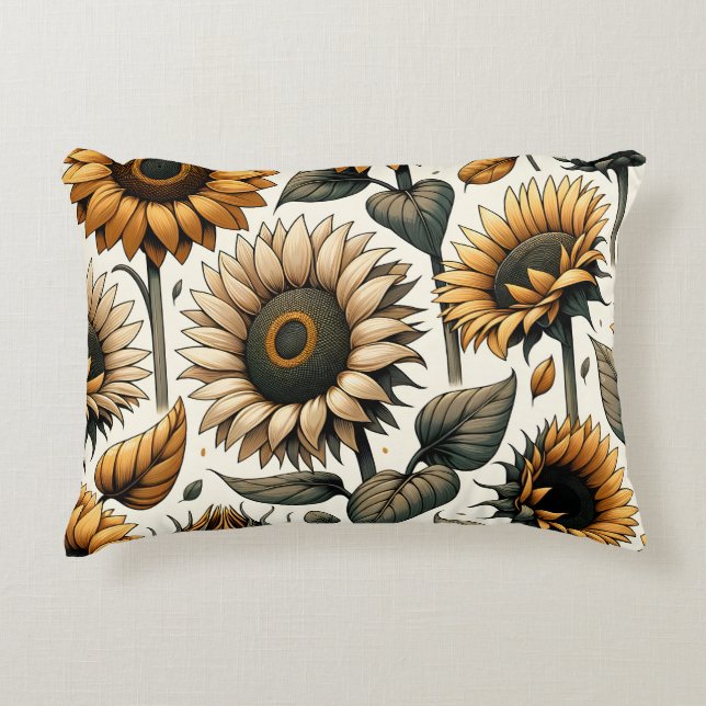 Lebhaftes Sonnenblumenmuster Dekokissen (Vorderseite)