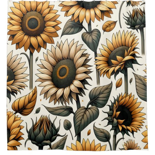 Lebhaftes Sonnenblumenmuster Duschvorhang (Vorderseite)