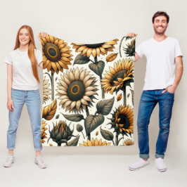 Lebhaftes Sonnenblumenmuster Fleecedecke