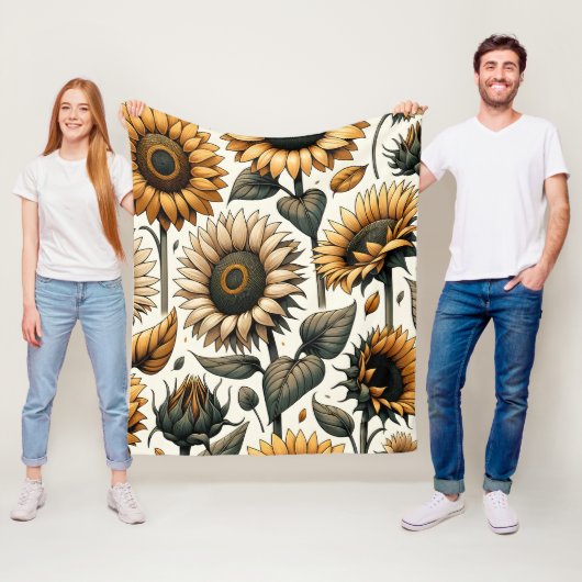 Lebhaftes Sonnenblumenmuster Fleecedecke (Beispiel)