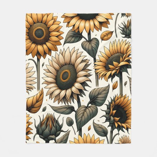 Lebhaftes Sonnenblumenmuster Fleecedecke (Vorderseite)