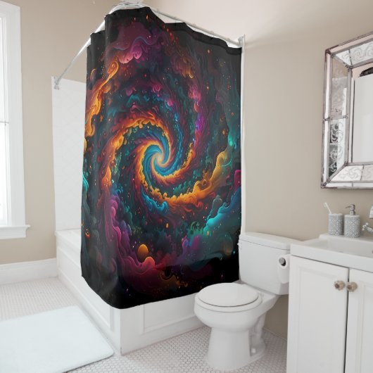 Lebhaftes Spiral Mandala mit Rainbow Hues Duschvorhang (Beispiel)