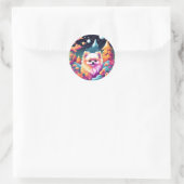 Lebhaftes Spitz-HundPortrait Runder Aufkleber (Tasche)