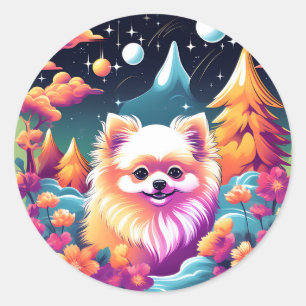 Lebhaftes Spitz-HundPortrait Runder Aufkleber