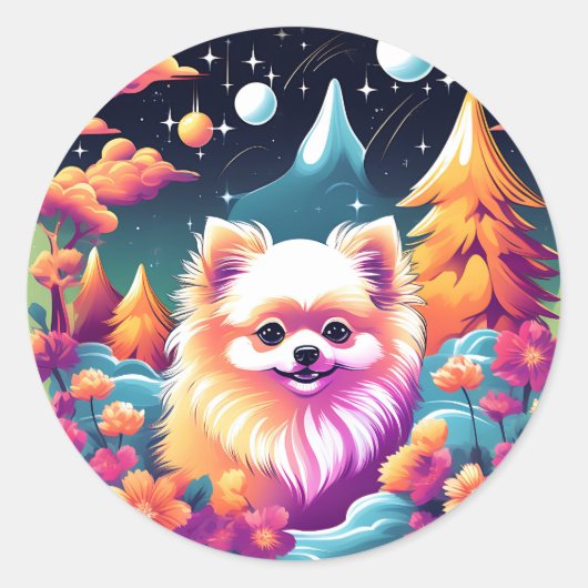 Lebhaftes Spitz-HundPortrait Runder Aufkleber (Vorderseite)
