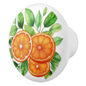 Lebhaftes Stillleben frisch geschälter Orangensche Keramikknauf (Rechts)