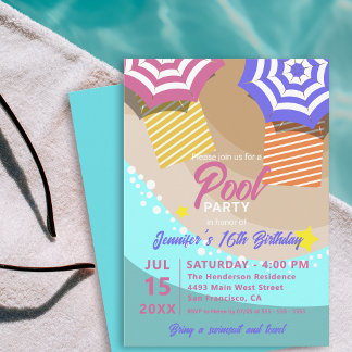 Lebhaftes Summer 16. Geburtstag Pool Party Einladung