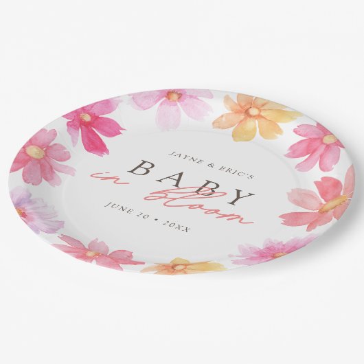 Lebhaftes Summer Baby in blühender Wildblume Pappteller (Schrägansicht)