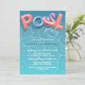 Lebhaftes Summer Pool Party Blaue Einladung (Stehend Vorderseite)