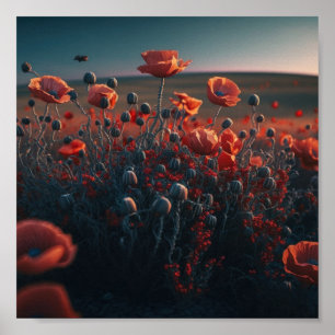 Lebhaftes Surreal Poppy Field Poster