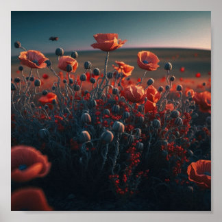 Lebhaftes Surreal Poppy Field Poster