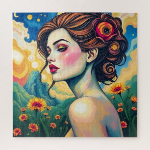 Lebhaftes surreales Frauenportrait - Fantasy Lands Puzzle