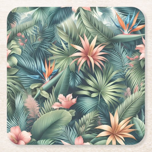 Lebhaftes tropisches Dschungelmuster Rechteckiger Pappuntersetzer (Vorderseite)