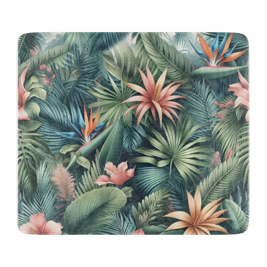 Lebhaftes tropisches Dschungelmuster Schneidebrett (Vorderseite)