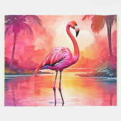 Lebhaftes tropisches Flamingo-Glühdesign Fleecedecke (Vorderseite (Horizontal))