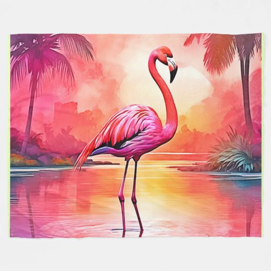 Lebhaftes tropisches Flamingo-Glühdesign Fleecedecke (Vorderseite (Horizontal))