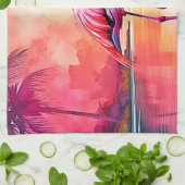 Lebhaftes tropisches Flamingo-Glühdesign Geschirrtuch (Gefaltet)