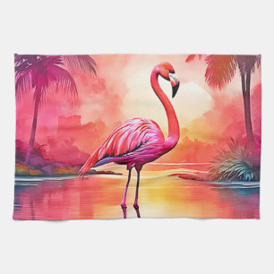 Lebhaftes tropisches Flamingo-Glühdesign Geschirrtuch