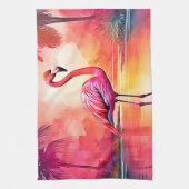 Lebhaftes tropisches Flamingo-Glühdesign Geschirrtuch (Vertikal)