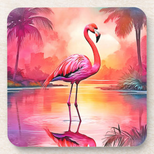 Lebhaftes tropisches Flamingo-Glühdesign Getränkeuntersetzer
