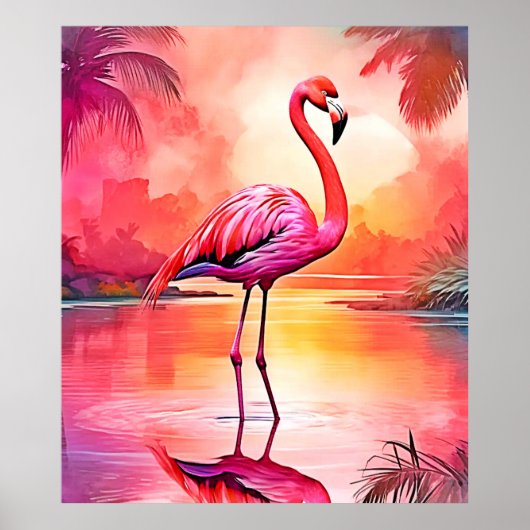 Lebhaftes tropisches Flamingo-Glühdesign Poster (Vorne)