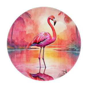 Lebhaftes tropisches Flamingo-Glühdesign Schneidebrett