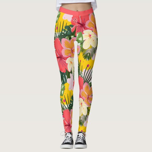 Lebhaftes tropisches Muster Leggings (Vorderseite)