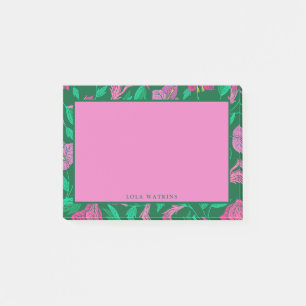 Lebhaftes tropisches Rosa und grünes Blumenmuster Post-it Klebezettel