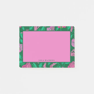 Lebhaftes tropisches Rosa und grünes Blumenmuster Post-it Klebezettel