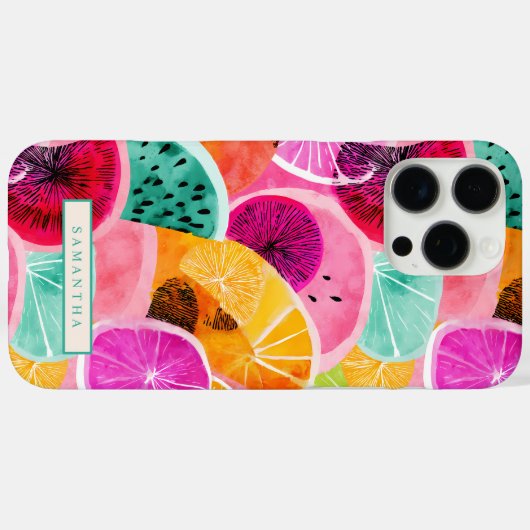 Lebhaftes tropisches Zitrusmuster Case-Mate iPhone Hülle (Rückseite (Horizontal))