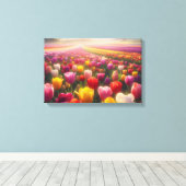 Lebhaftes Tulip-Feld im vollen Leben Leinwanddruck (Insitu (Holzboden))