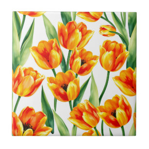 Lebhaftes Tulips-Aquarellmuster in hellgelber Farb Fliese