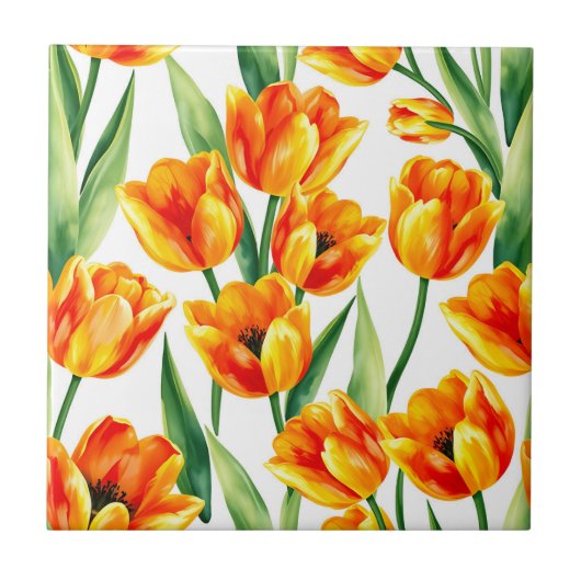 Lebhaftes Tulips-Aquarellmuster in hellgelber Farb Fliese (Vorderseite)