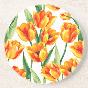 Lebhaftes Tulips-Aquarellmuster in hellgelber Farb Getränkeuntersetzer