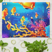 Lebhaftes Unterwasser-Fisch-Weltdesign Geschirrtuch (Gefaltet)