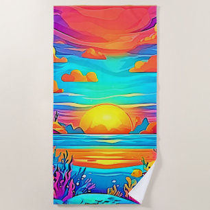 Lebhaftes Unterwasser-Sonnenuntergang Strandtuch