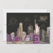 Lebhaftes US-amerikanisches Halbzeitpink Lila NYC Einladung (Vorderseite)