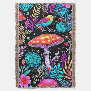 Lebhaftes, verzaubertes Forest Mushroom Artwork Decke