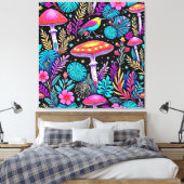 Lebhaftes, verzaubertes Forest Mushroom Artwork Leinwanddruck (Insitu (Schlafzimmer))