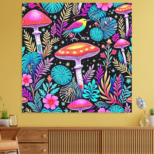 Lebhaftes, verzaubertes Forest Mushroom Artwork Leinwanddruck (Insitu (Wohnzimmer))