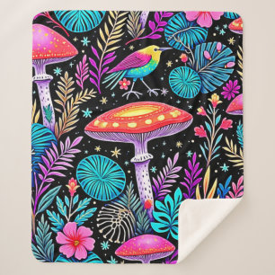 Lebhaftes, verzaubertes Forest Mushroom Artwork Sherpadecke