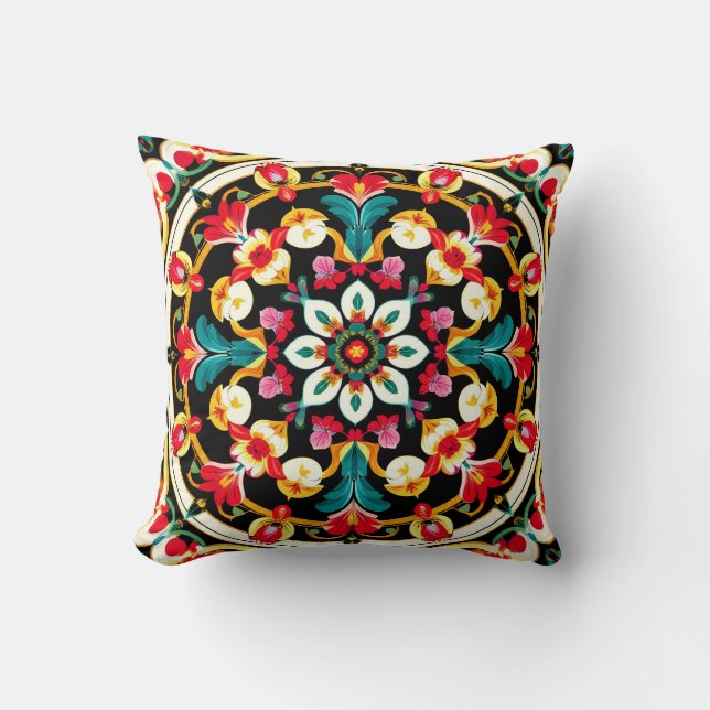 Lebhaftes Verziertes Mandala Design Kissen (Vorderseite)