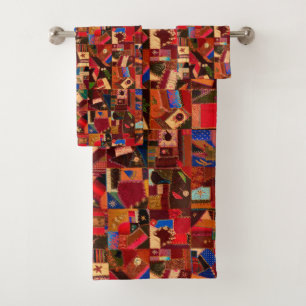 Lebhaftes Vintages Crazy Quilt Badhandtuch Set