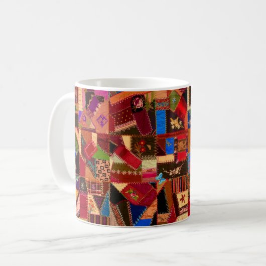 Lebhaftes Vintages Crazy Quilt Kaffeetasse (Vorderseite Links)