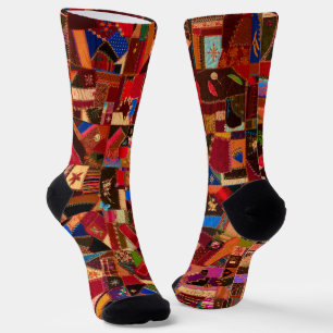 Lebhaftes Vintages Crazy Quilt Socken