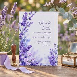 Lebhaftes Violett Botanischer Lavendel Goldrahmen Einladung